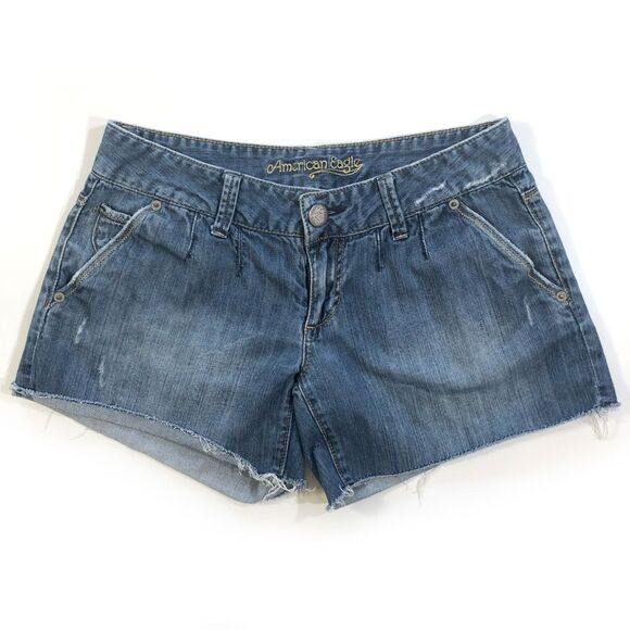 American Eagle Women's Distressed Jean Shorts Sz 2 100% Cotton - Picture 1 of 6